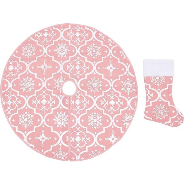Billede af vidaXL Julgranskrage lyxig med rosa strumpa Ø122 cm tyg Juletræstæppe